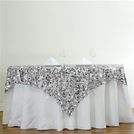 72" Premium Big Payette Sequin Overlay For Party Table - Silver