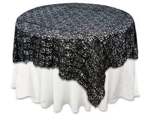 85"x85" Sequin Studded Lace Overlay - Black
