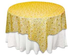 85"x85" Sequin Studded Lace Overlay - Gold