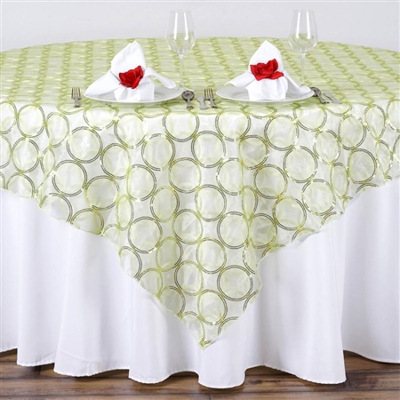 85x85" Wedding Tea Green Organza Overlay with Sequin Circle Designs