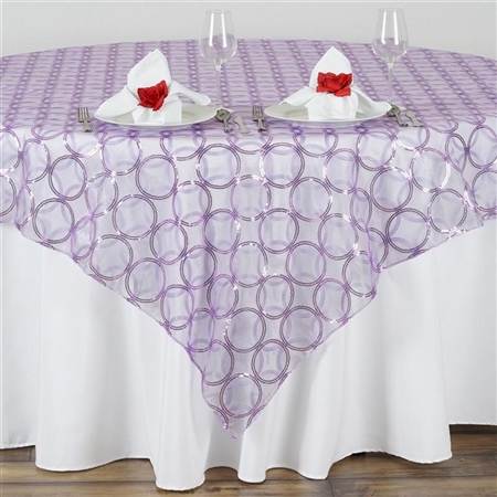 85x85" Wedding Lavender Organza Overlay with Sequin Circle Designs
