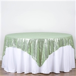 90"x90" Grand Duchess Sequin Table Overlays - Tea Green