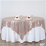 90"x90" Grand Duchess Sequin Table Overlays - Blush