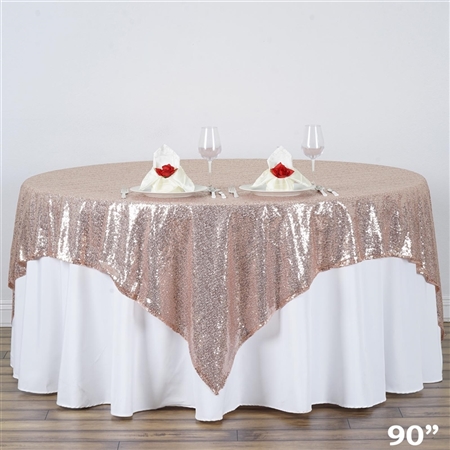 90"x90" Grand Duchess Sequin Table Overlays - Blush