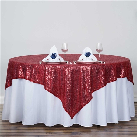90"x90" Grand Duchess Sequin Table Overlays - Burgundy