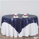 90"x90" Grand Duchess Sequin Table Overlays - Navy