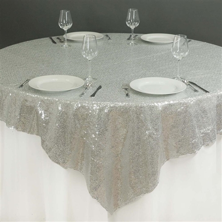 90"x90" Grand Duchess Sequin Table Overlays - Silver