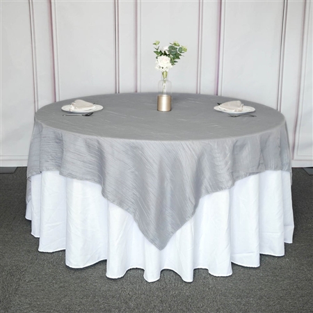 90"x 90" Silver Accordion Crinkle Taffeta Square Tablecloth