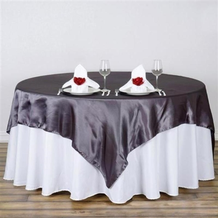 90" Charcoal Gray Seamless Satin Square Tablecloth Overlay