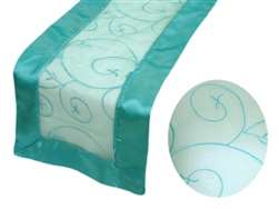 Embroidered Table Runner - Turquoise