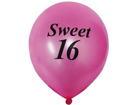 12" Metallic Latex Balloons- Happy Sweet Sixteen-25/pk