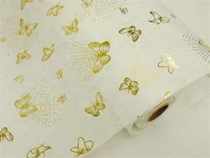 BUTTERFLY EXPLOSION Non-Woven Fabric Bolt Gold/White 19"x10Yards