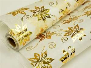 Poinsettia-Style Non-Woven Fabric Bolt Gold/White 19"x10Yards