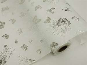 BUTTERFLY EXPLOSION Non-Woven Fabric Bolt Silver/White 19"x10Yards