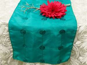 Bejeweled Taffeta Sequin Table Runners  - Turquoise