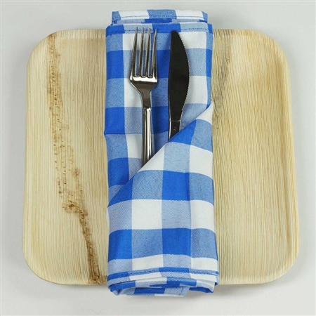 15" x 15" Light Blue/White Checkered Gingham Polyester Napkins for Restaurant Tableware - 5 PCS