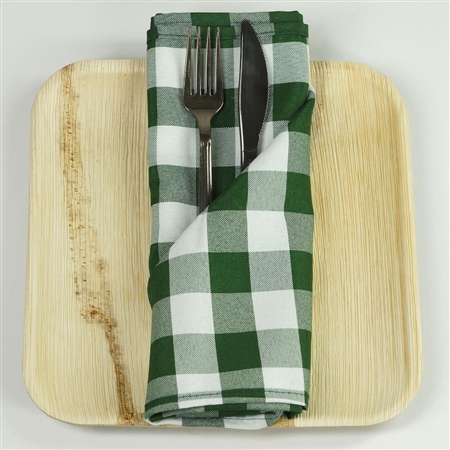 15" x 15" Green/White Checkered Gingham Polyester Napkins for Restaurant Tableware - 5 PCS