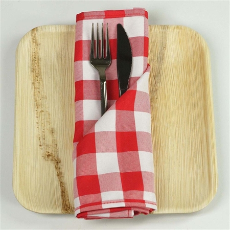 15" x 15" Red/White Checkered Gingham Polyester Napkins for Restaurant Tableware - 5 PCS