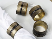 Antique Copper Napkin Rings with Ribbed Surface and Obsidian Black Striped Center - 4/pk