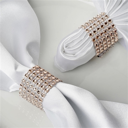 Diamond Rhinestone Napkin Rings, Chair Sash Band Brooch Buckle with Velcro - Champagne - 10 Pack