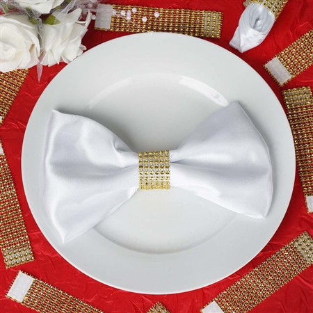 Diamond Rhinestone Napkin Rings, Chair Sash Band Brooch Buckle with Velcro - Gold - 10 Pack