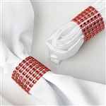 Diamond Rhinestone Napkin Rings, Chair Sash Band Brooch Buckle with Velcro - Red - 10 Pack