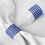 Diamond Rhinestone Napkin Rings, Chair Sash Band Brooch Buckle with Velcro - Royal Blue - 10 Pack