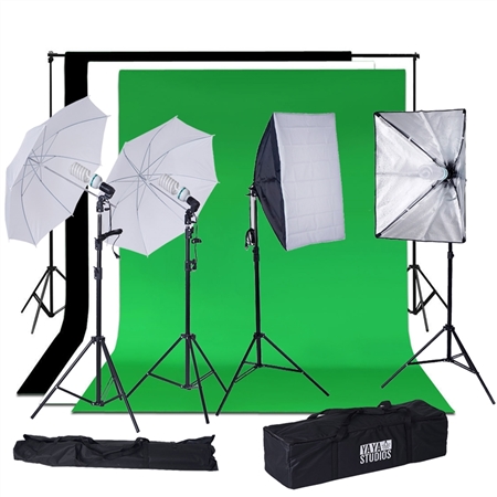 1200 Watts SoftBox Continuous Lighting Photo Video Studio Kit with Chromakey Background Muslins