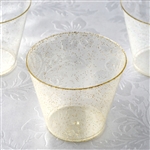 Gold Glittered 5oz Wine Cocktail Disposable Plastic Cups for Wedding Party Event Dinnerware - Pack of 12