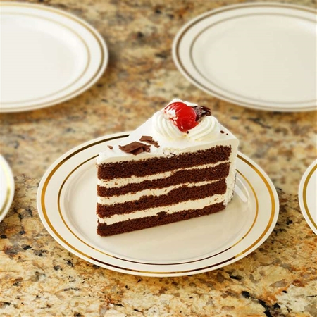10 Pack - Ivory with Gold 6" Round Disposable Plate - Tres Chic Collection