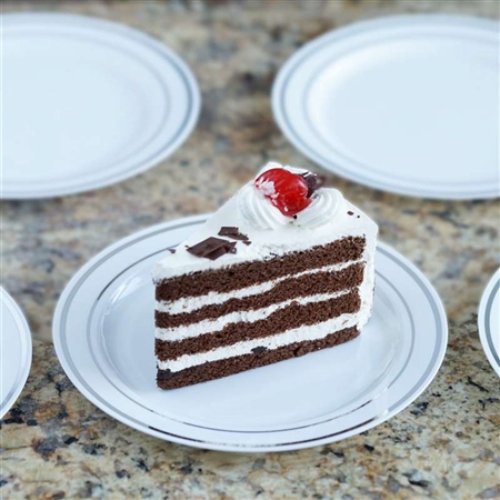 10 Pack - White with Silver 6" Round Disposable Plate - Tres Chic Collection