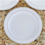 10 Pack - White with Silver 9" Round Disposable Plate - Tres Chic Collection