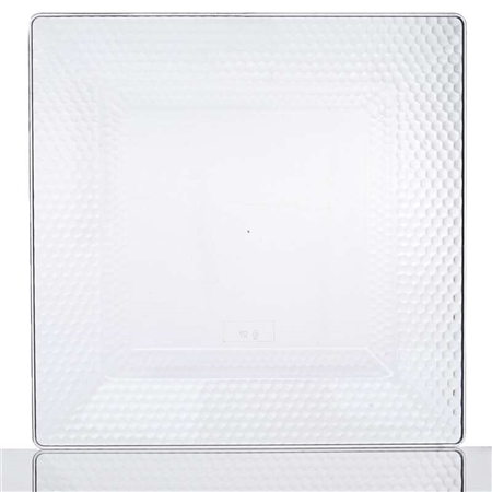 10 Pack - Clear 10.75" Square Disposable Plate - Honeycomb Collection
