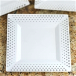10 Pack - White with Silver 9.5" Square Disposable Plate - Hot Dots Collection