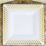 10 Pack - White with Gold 10.75" Square Disposable Plate - Hot Dots Collection