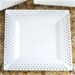 10 Pack - White with Silver 10.75" Square Disposable Plate - Hot Dots Collection