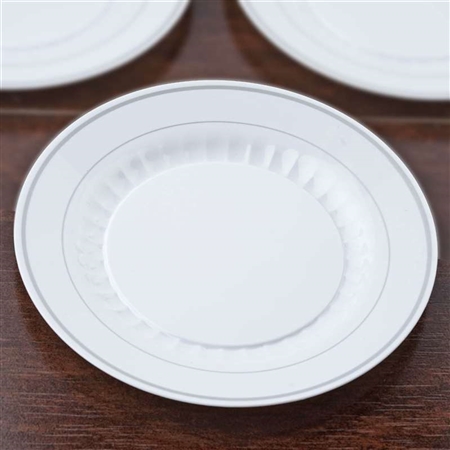 12 Pack - White with Silver 10.25" Round Disposable Plate - Antique Collection