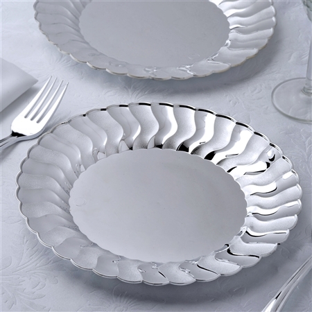 9" Disposable Round Luncheon Appetizer Plates With Silver Flared Rim Dinnerware - Pack of 12