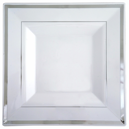 10.75" Disposable Square Dinner Luncheon Plates with Silver Rim Event Dinnerware - Pack of 10