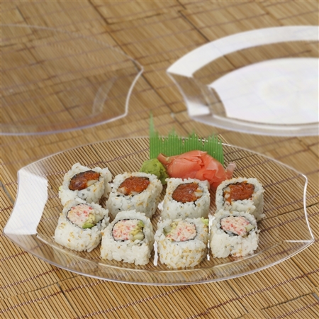 10 Pack - Clear 10.5" Crescent Oval Shaped Disposable Plate  - Chambury Plastics