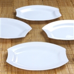 10 Pack - White w/ Silver Edge 10.5" Crescent Oval Shaped Disposable Plate - Chambury Plastics