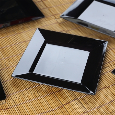 10 Pack - Black 6.5" Square Disposable Plate - Chambury Plastics