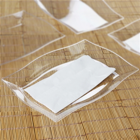 10 Pack - Clear 8" x 11.5" Rectangle Wave Disposable Plate - Chambury Plastics