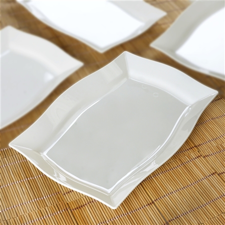10 Pack - Ivory 8" x 11.5" Rectangle Wave Disposable Plate - Chambury Plastics