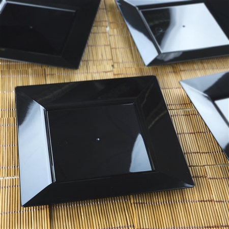10 Pack - Black 8" Square Disposable Plate - Chambury Plastics