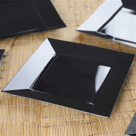 10 Pack - Black 9.5" Square Disposable Plate - Chambury Plastics