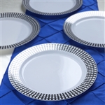 10 Pack - White w/ Silver 10" Hot Stamped Round Disposable Plate - Chambury Plastics
