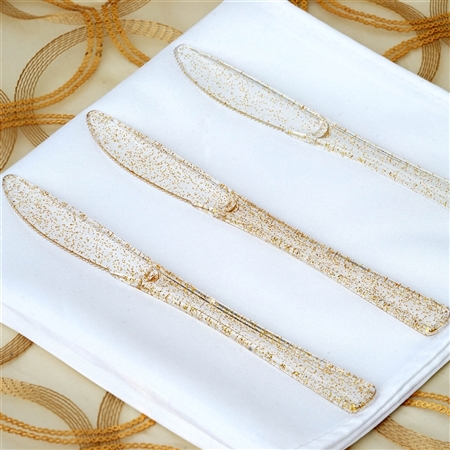 Gold Glittered Disposable Plastic Knife for Wedding Party Event Dinnerware - Pack of 25
