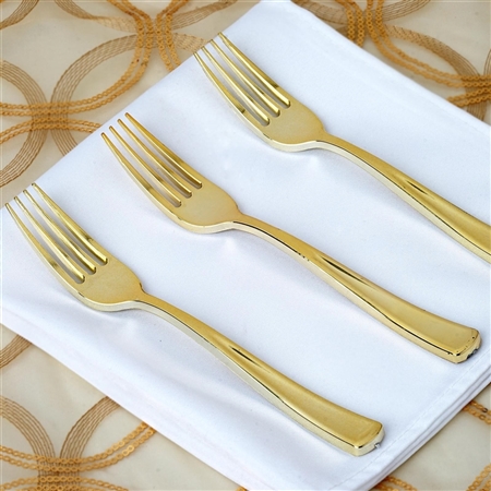 Metallic Gold Disposable Plastic Fork for Wedding Dinnerware - Pack of 25