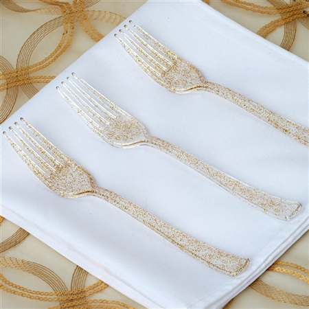 Gold Glittered Disposable Plastic Fork for Wedding Dinnerware - Pack of 25